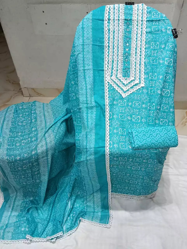 Crochet Lace 4  Sided Dupatta With Neck Embroidered Top, Daman Crochet & Cotton Bottom