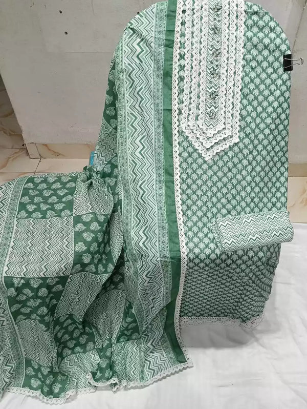 Crochet Lace 4  Sided Dupatta With Neck Embroidered Top, Daman Crochet & Cotton Bottom