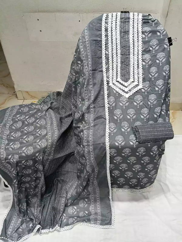 Crochet Lace 4  Sided Dupatta With Neck Embroidered Top, Daman Crochet & Cotton Bottom