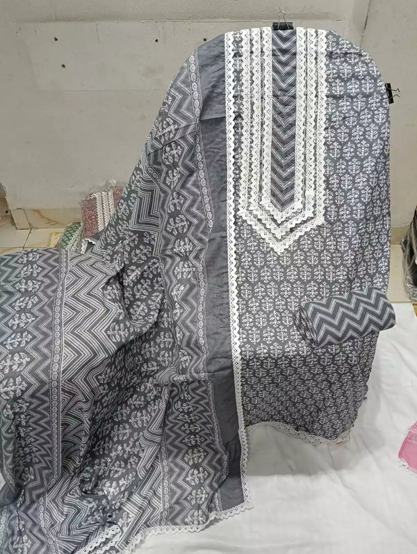 Crochet Lace 4  Sided Dupatta With Neck Embroidered Top, Daman Crochet & Cotton Bottom