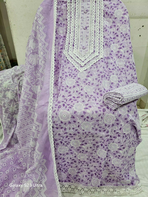 Crochet Lace 4  Sided Dupatta With Neck Embroidered Top, Daman Crochet & Cotton Bottom