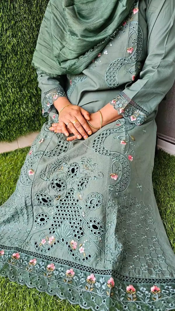 Readymade Rayon Karachi Embroidered Suit Part Wear With Comfortable Pant, Maslin Dupatta
