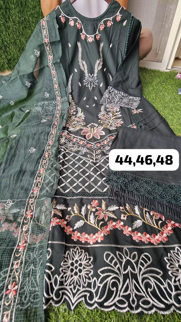 Readymade Rayon Karachi Embroidered Suit Part Wear With Comfortable Pant, Kota Doriya Emb  Dupatta
