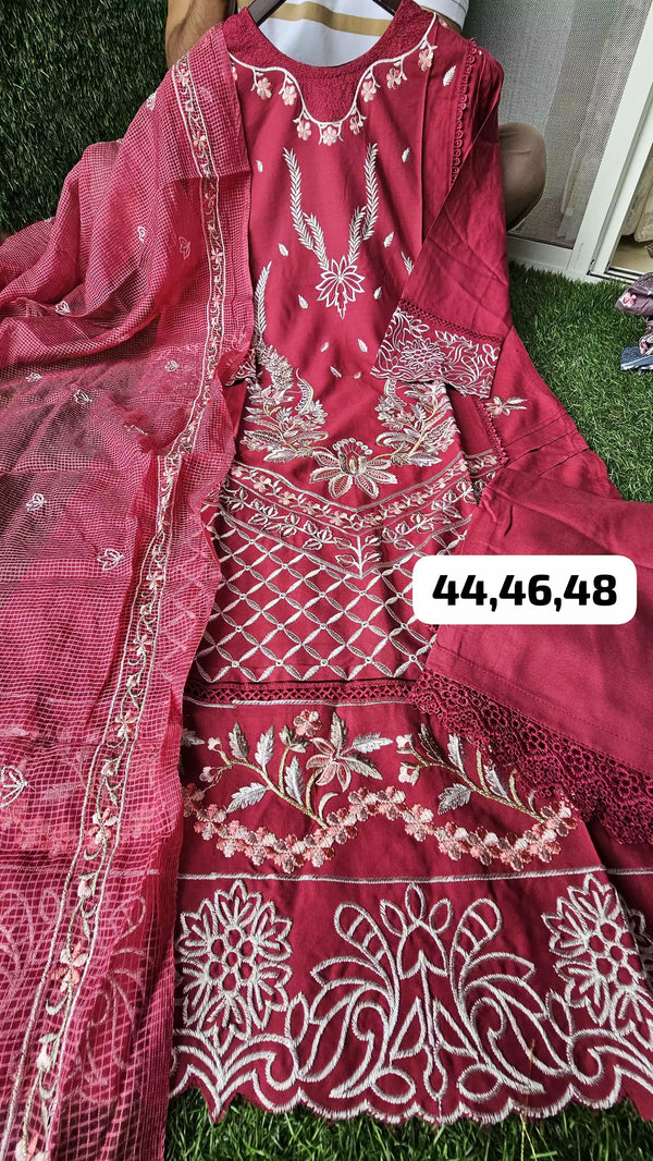 Readymade Rayon Karachi Embroidered Suit Part Wear With Comfortable Pant, Kota Doriya Emb  Dupatta