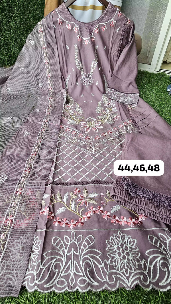 Readymade Rayon Karachi Embroidered Suit Part Wear With Comfortable Pant, Kota Doriya Emb  Dupatta
