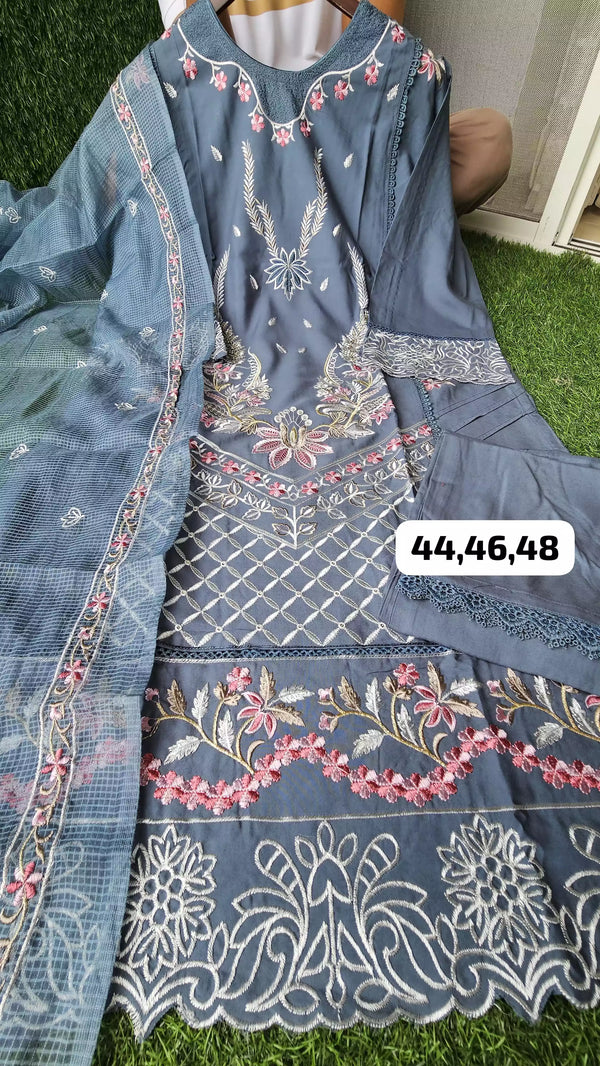 Readymade Rayon Karachi Embroidered Suit Part Wear With Comfortable Pant, Kota Doriya Emb  Dupatta