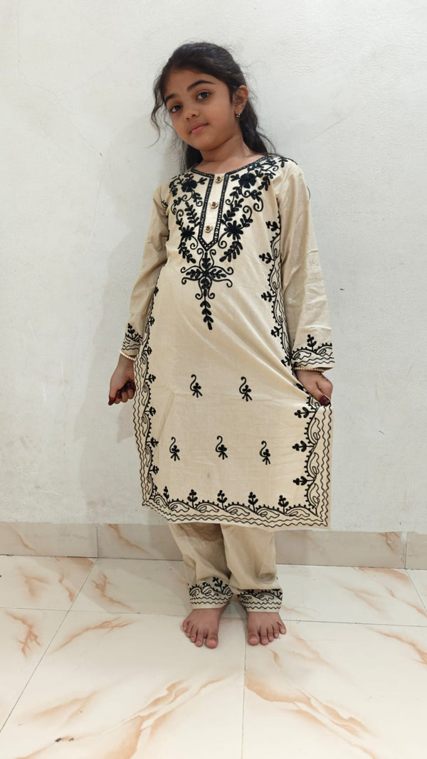 Aari  Work Girls Straight Cut Cord Set Kurta Pant