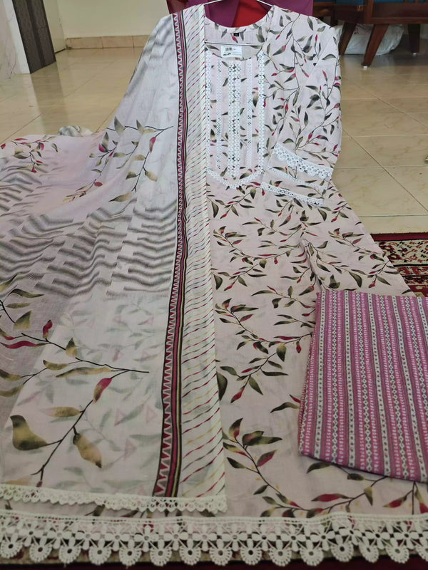 Readymade Block Print Cotton Suit With Cotton Dupatta