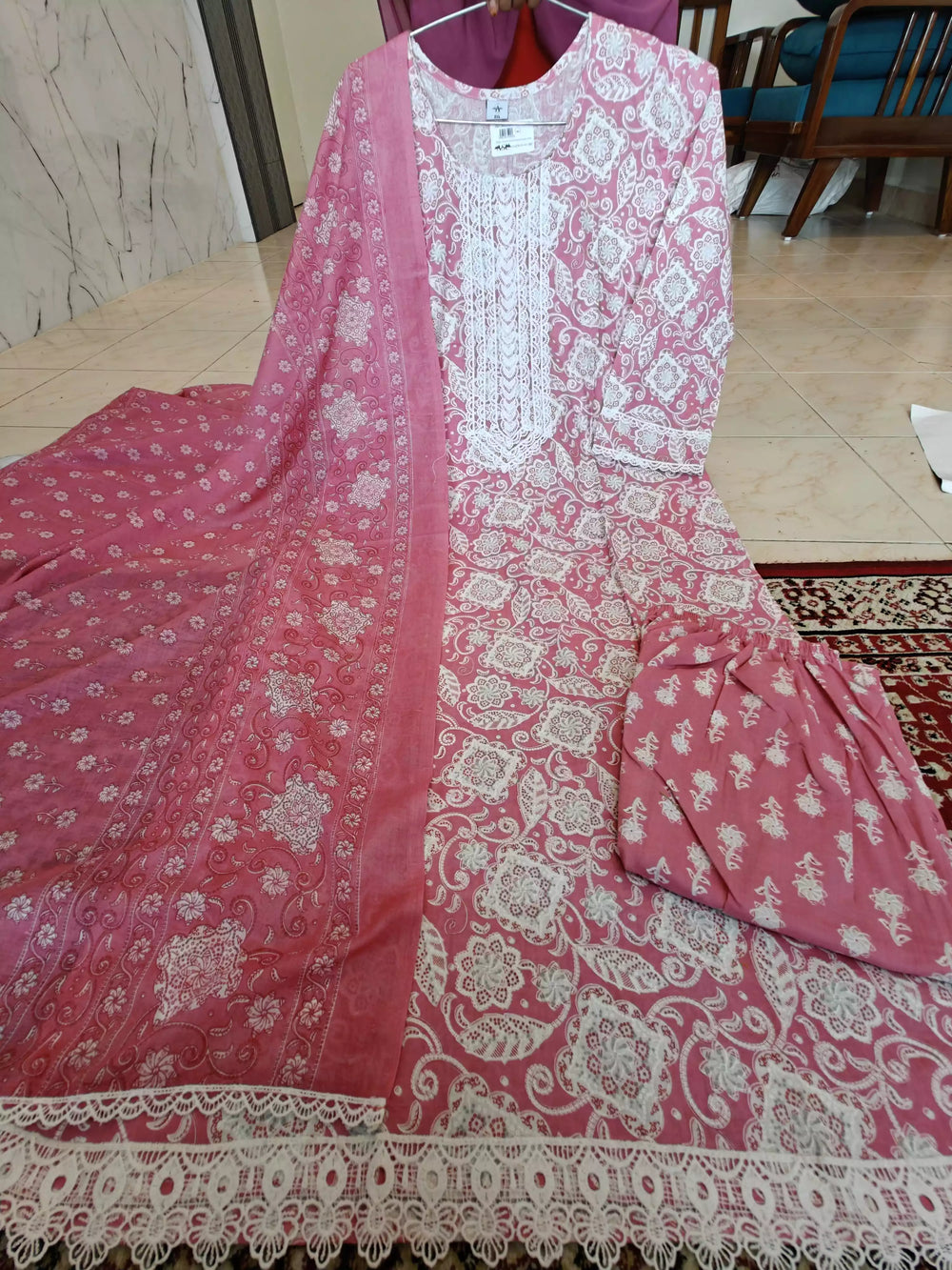 Readymade Block Print Cotton Suit With Cotton Dupatta
