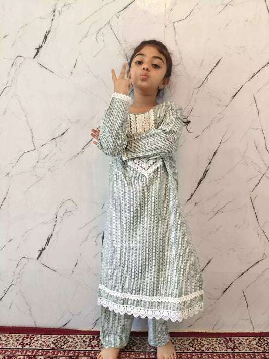 Girls Cotton Crochet Lace Kurta Pant Cord-Sets