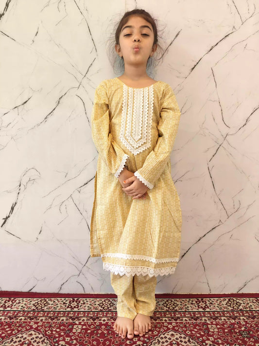 Girls Cotton Crochet Lace Kurta Pant Cord-Sets