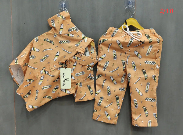 Boys Rayon Cotton Digital Print Cord Set Shirt & Full Pant