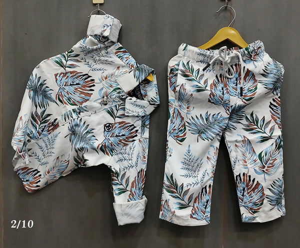 Boys Rayon Cotton Digital Print Cord Set Shirt & Full Pant