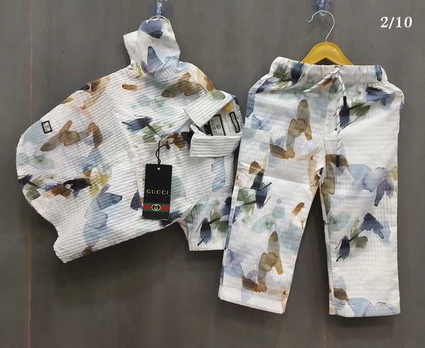 Boys Rayon Cotton Digital Print Cord Set Shirt & Full Pant
