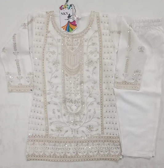 Girls Kids Kurta Pant Embroidered Rayon Fabric Cord-Sets