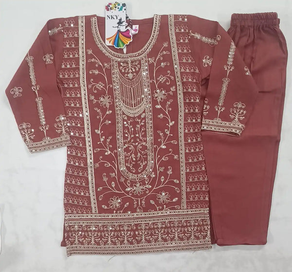 Girls Kids Kurta Pant Embroidered Rayon Fabric Cord-Sets