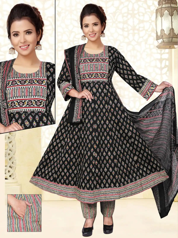 Gown With Kali In Premium Cotton Fabric, Cotton Pant, Mal Cotton Print Dupatta
