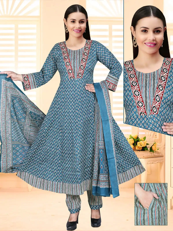 Gown With Kali In Premium Cotton Fabric, Cotton Pant, Mal Cotton Print Dupatta