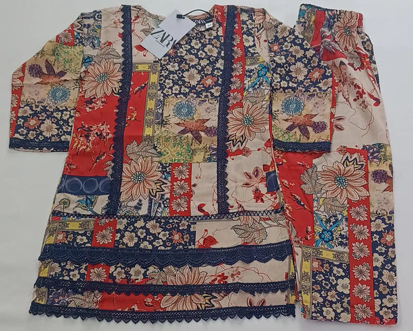Girls Kids Karachi Lace Rayon Kurta Pant Straight Cut Cord-Sets