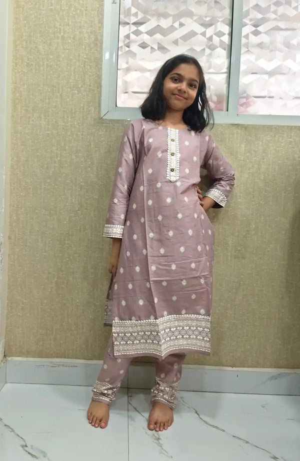 Girls Kids Karachi Lace Rayon Kurta Pant Straight Cut Cord-Sets