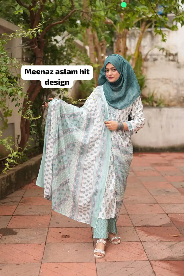 Readymade Block Print Cotton Suit With Cotton Dupatta