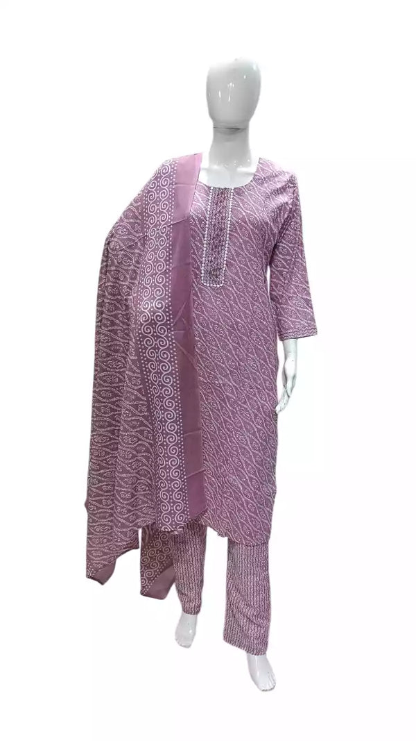 Readymade Block Print Cotton Suit With Cotton Dupatta