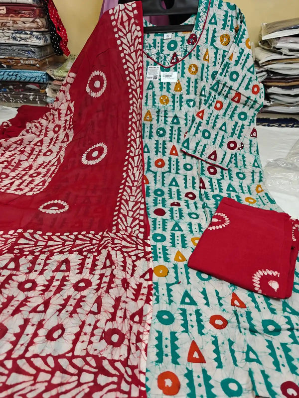 READYMADE COTTON BATIC SUIT, Cotton Batic Salwar, Mal Cotton Dual Tone Color Dupata