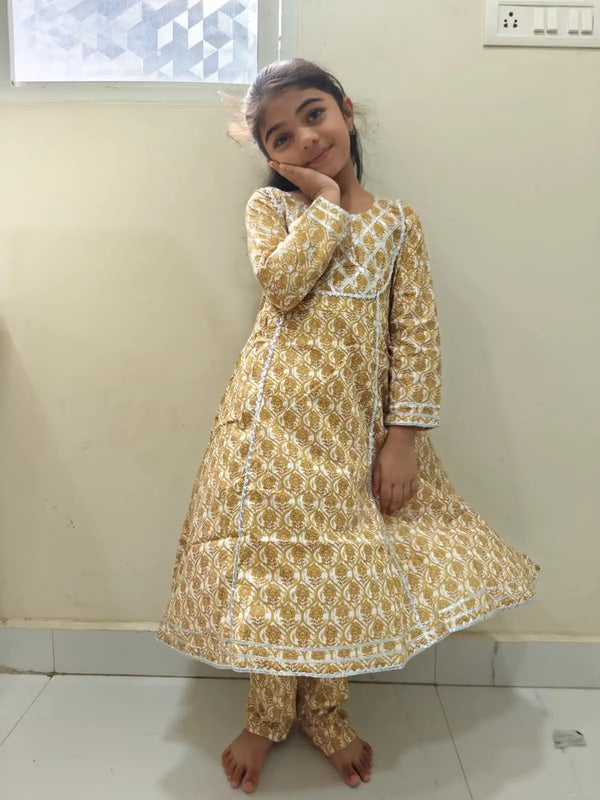 Girls A-line pattern, Neck Crochet Lace & Cotton Pant