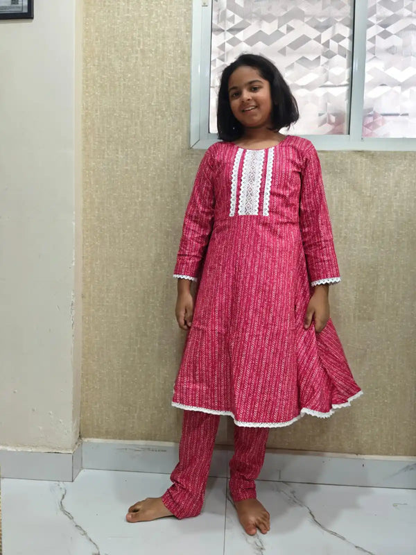 Girls A-line pattern, Neck Crochet Lace & Cotton Pant