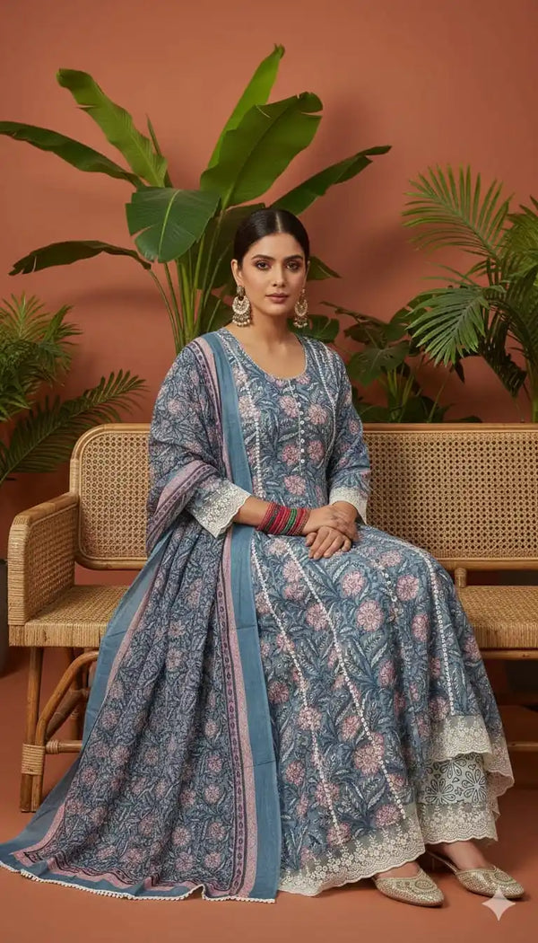 Karachi Pattern Cotton Premium Readymade Suit, Cotton Pant, Mal Dupatta