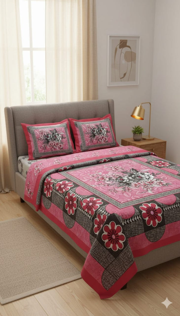Queen Size 7ft*8.5ft Sanganeri Bedsheet With 2 Pillow Covers
