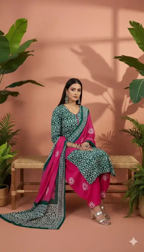 Readymade Cotton Batik Suit Cotton Batik Salwar Mal Cotton Dual Tone Dupatta - ASC Fashion Store