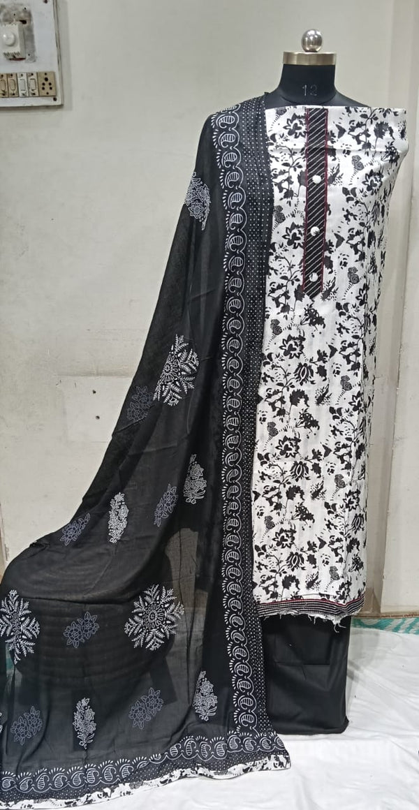 Premium Cotton Unstitched Suit With Dupatta