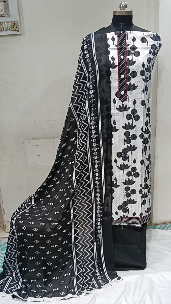 Premium Cotton Unstitched Suit With Dupatta