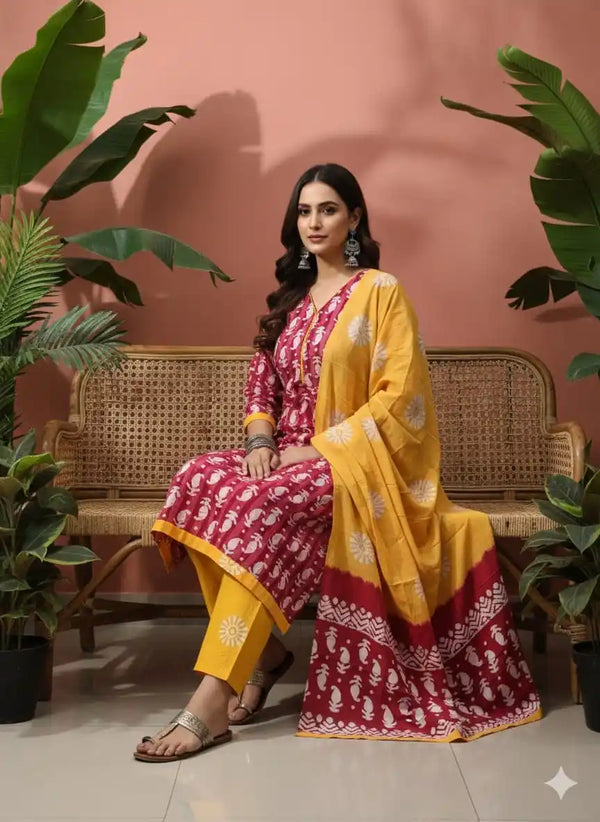 READYMADE COTTON BATIC SUIT, Cotton Batic Salwar, Mal Cotton Dual Tone Color Dupata