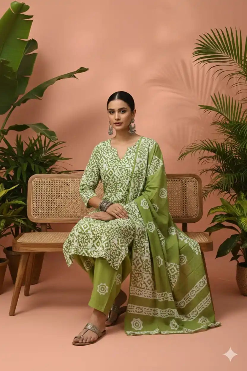 Readymade Cotton Batik Suit Cotton Batik Salwar Mal Cotton Dual Tone Dupatta - ASC Fashion Store