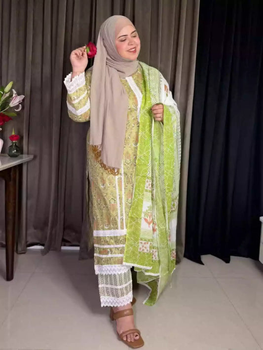 Karachi Pattern Cotton Premium Readymade Suit, Cotton Pant, Mal Dupatta