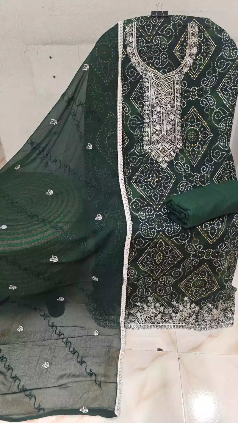 Jam cotton Unstitched Designer Suit With Chiffon Emb Dupatta