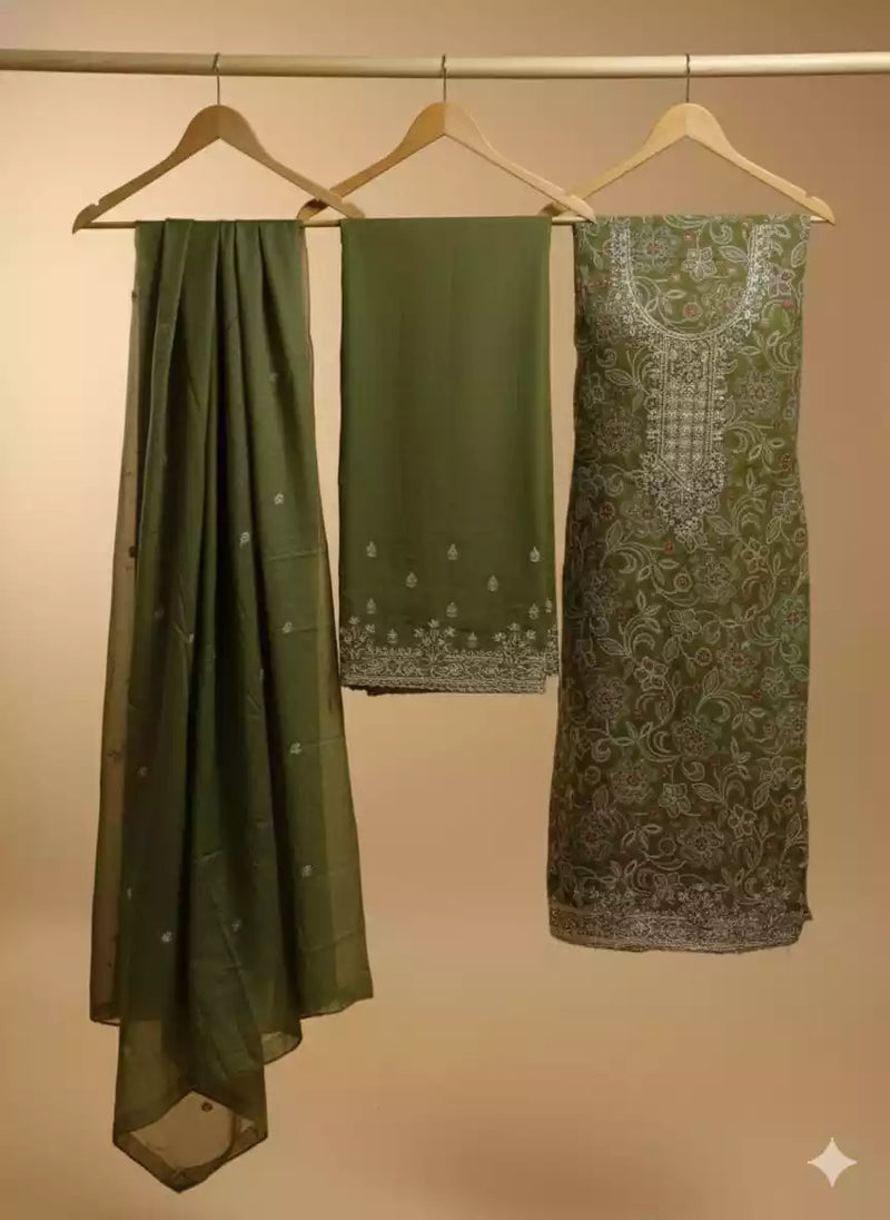 Jam cotton Unstitched Designer Suit With Cotton Emb Dupatta