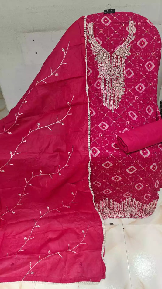 Jam cotton Unstitched Designer Suit With Cotton Emb Dupatta