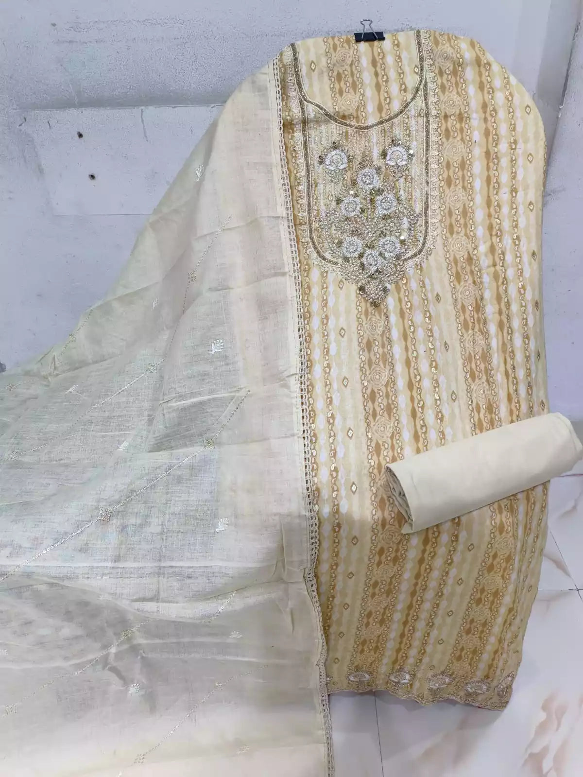 Jam cotton Unstitched Designer Suit With Cotton Emb Dupatta