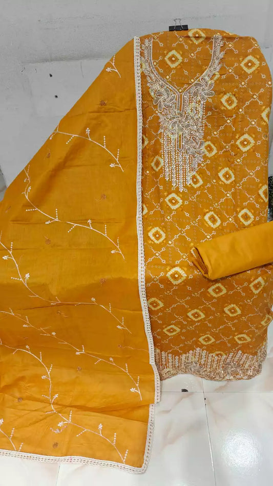Jam cotton Unstitched Designer Suit With Cotton Emb Dupatta