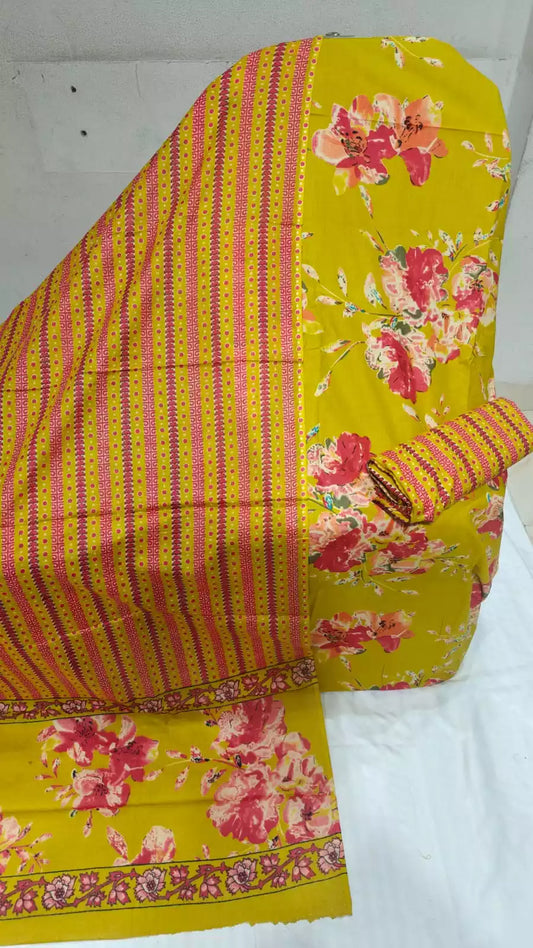 Unstitched Vegetable Print Cotton Suit With Cotton Print