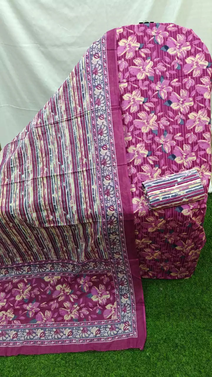 Unstitched Vegetable Print Cotton Suit With Cotton Print