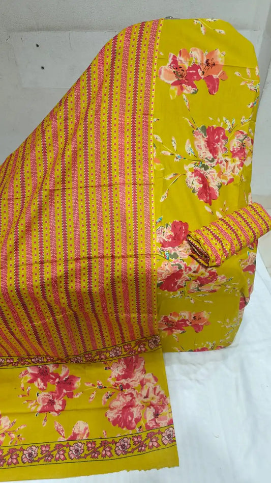 Unstitched cotton suit vegetable print , cotton bottom printed  cotton print dupatta