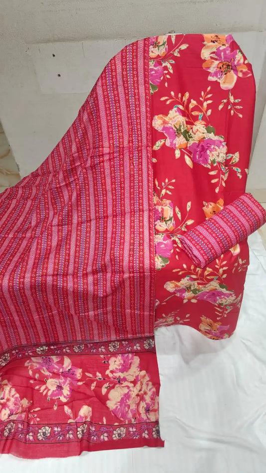 Unstitched cotton suit vegetable print , cotton bottom printed  cotton print dupatta