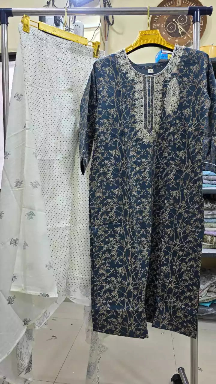 Jaipuri Straight-Cut Readymade Soft Cotton Suit With Cotton Dupatta, Cotton Pant