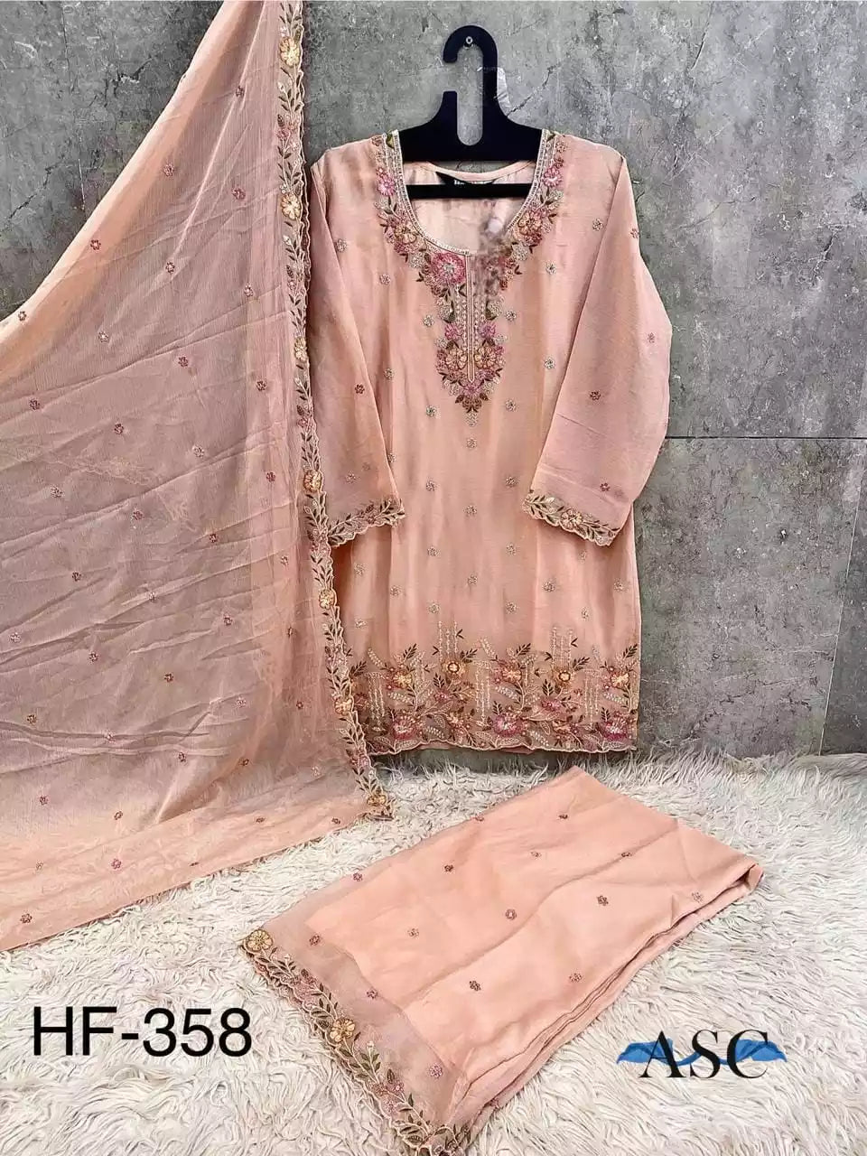 Lahori Designer Readymade Suit With Plazzo & Chinnon EMb Dupatta