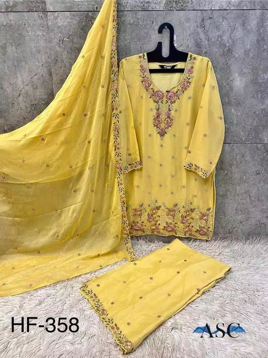 Lahori Designer Readymade Suit With Plazzo & Chinnon EMb Dupatta