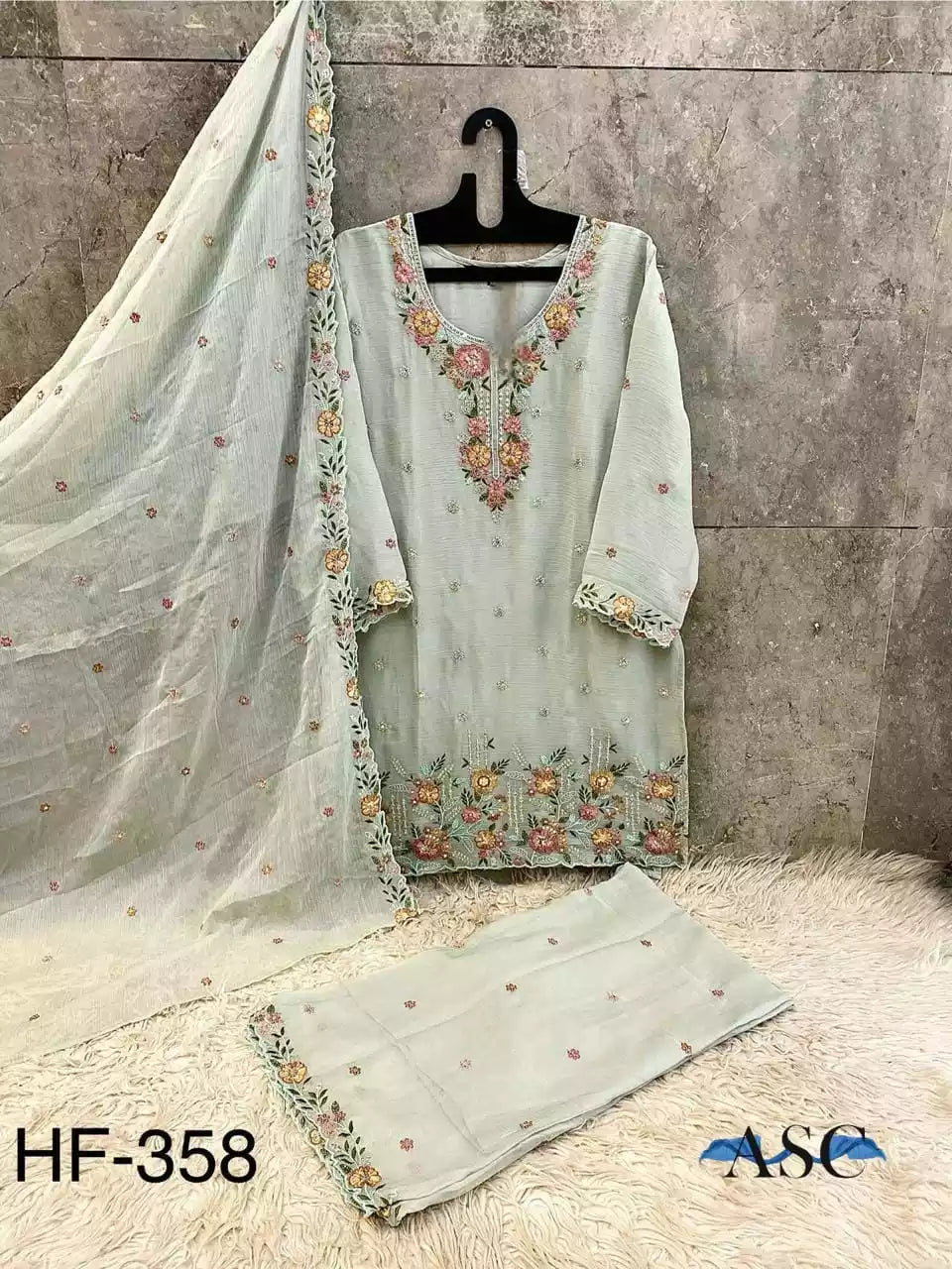 Lahori Designer Readymade Suit With Plazzo & Chinnon EMb Dupatta